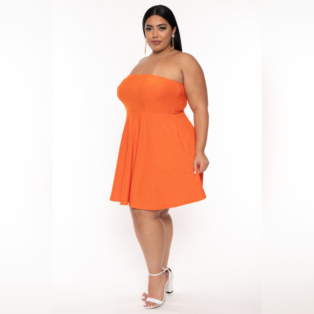 NEW NWT CurvySense Plus Size Iree Wavy Flare Dress Orange - Picture 4 of 9